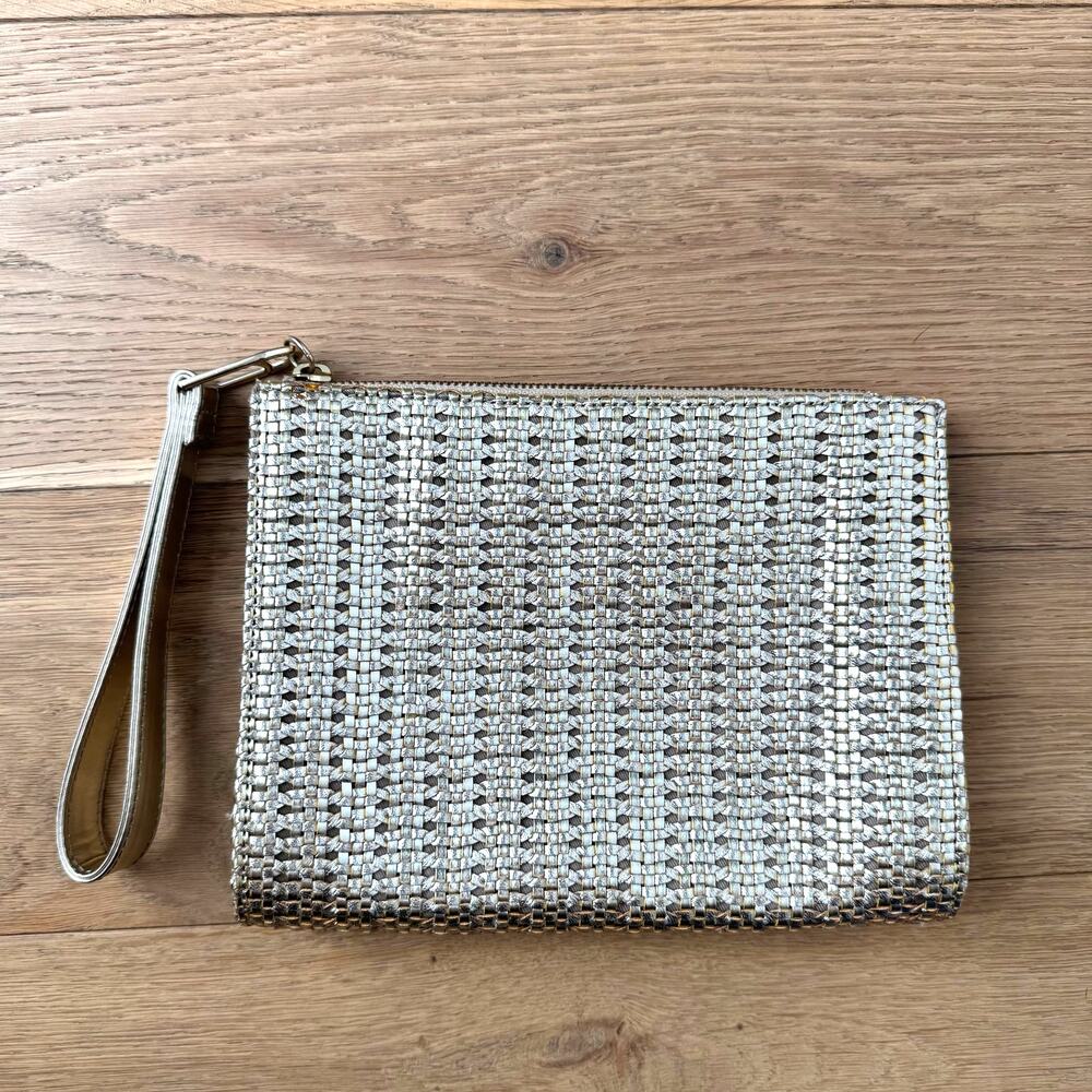 Talbots Metallic Gold Woven Faux Leather Wristlet Clutch